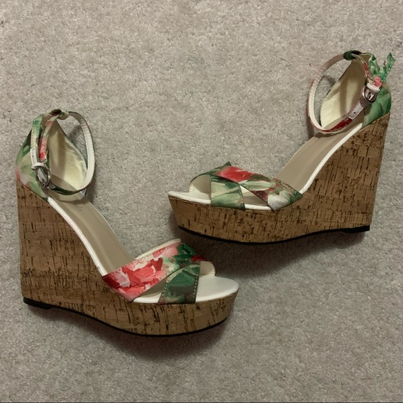 Floral Print Cork Wedges - Picture 3 of 13